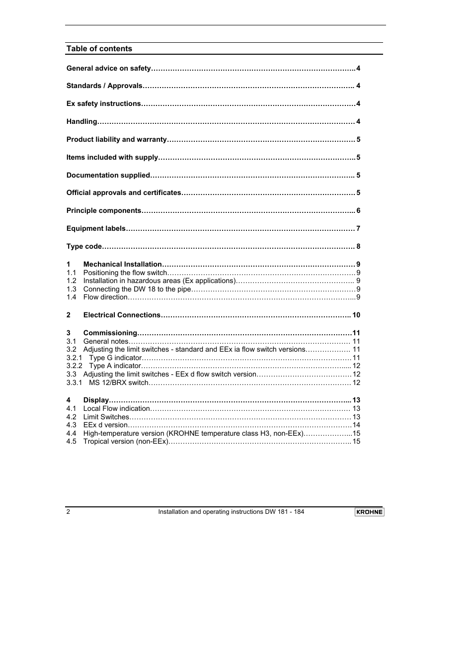 KROHNE DW 181-182-183-184 EN User Manual | Page 2 / 39
