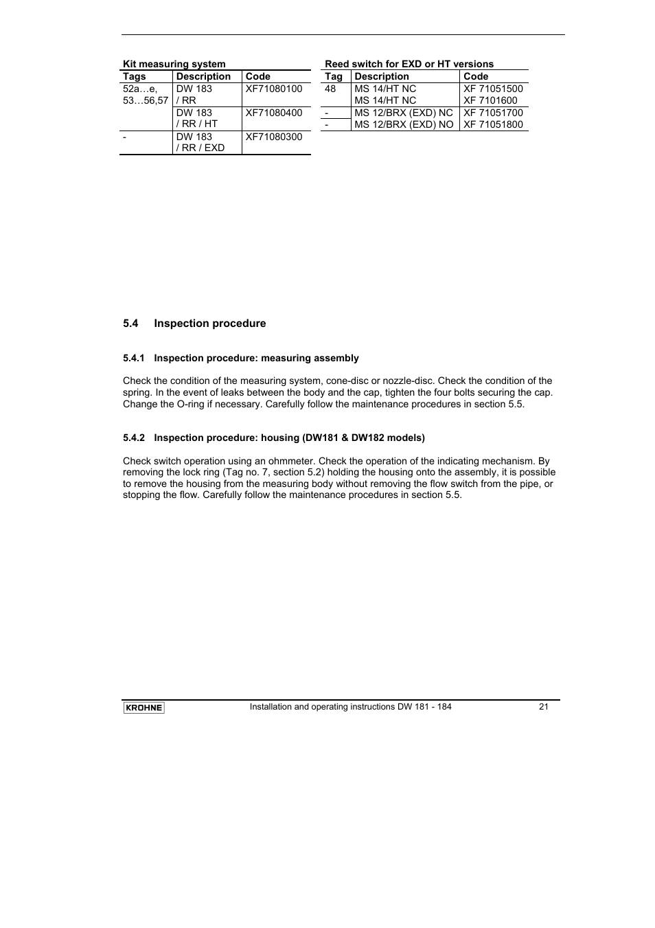 KROHNE DW 181-182-183-184 EN User Manual | Page 21 / 39