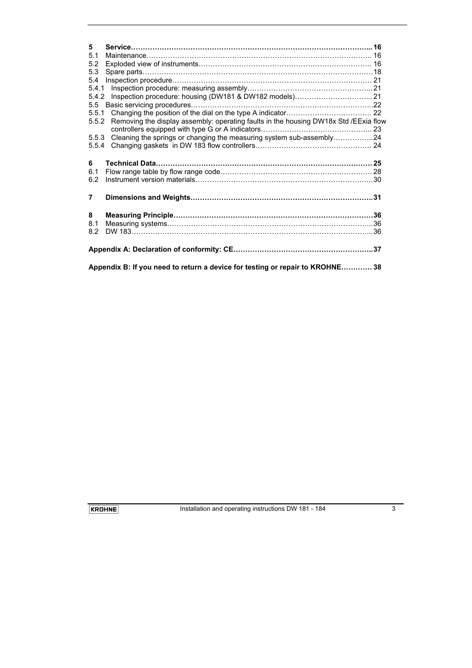 KROHNE DW 181-182-183-184 EN User Manual | Page 3 / 39