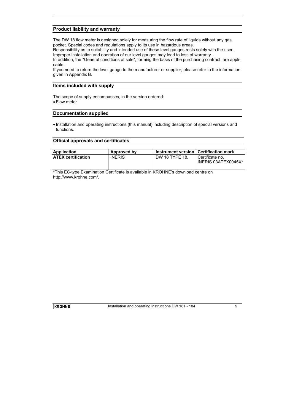 KROHNE DW 181-182-183-184 EN User Manual | Page 5 / 39