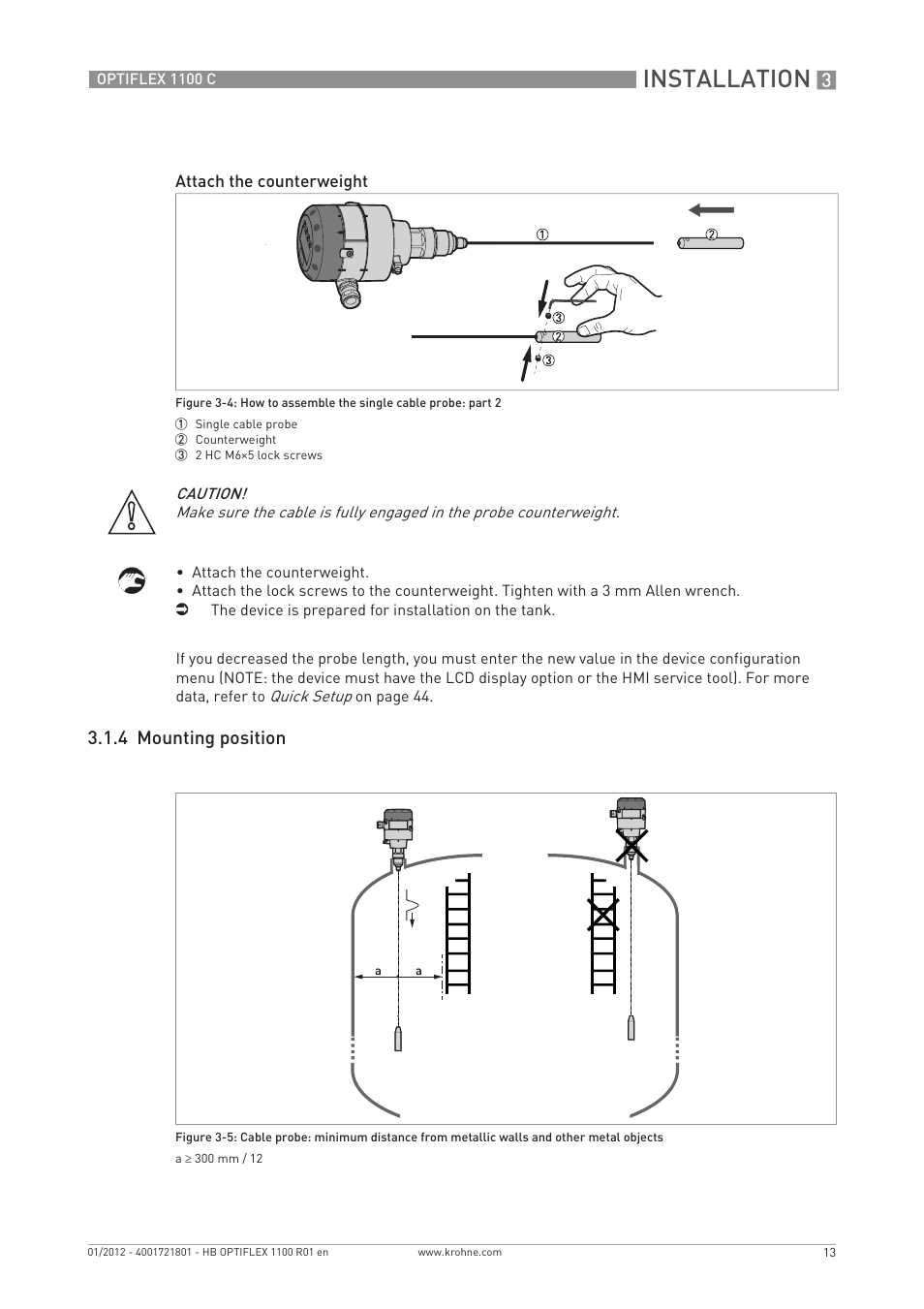 Installation, 4 mounting position | KROHNE OPTIFLEX 1100C EN User Manual | Page 13 / 72