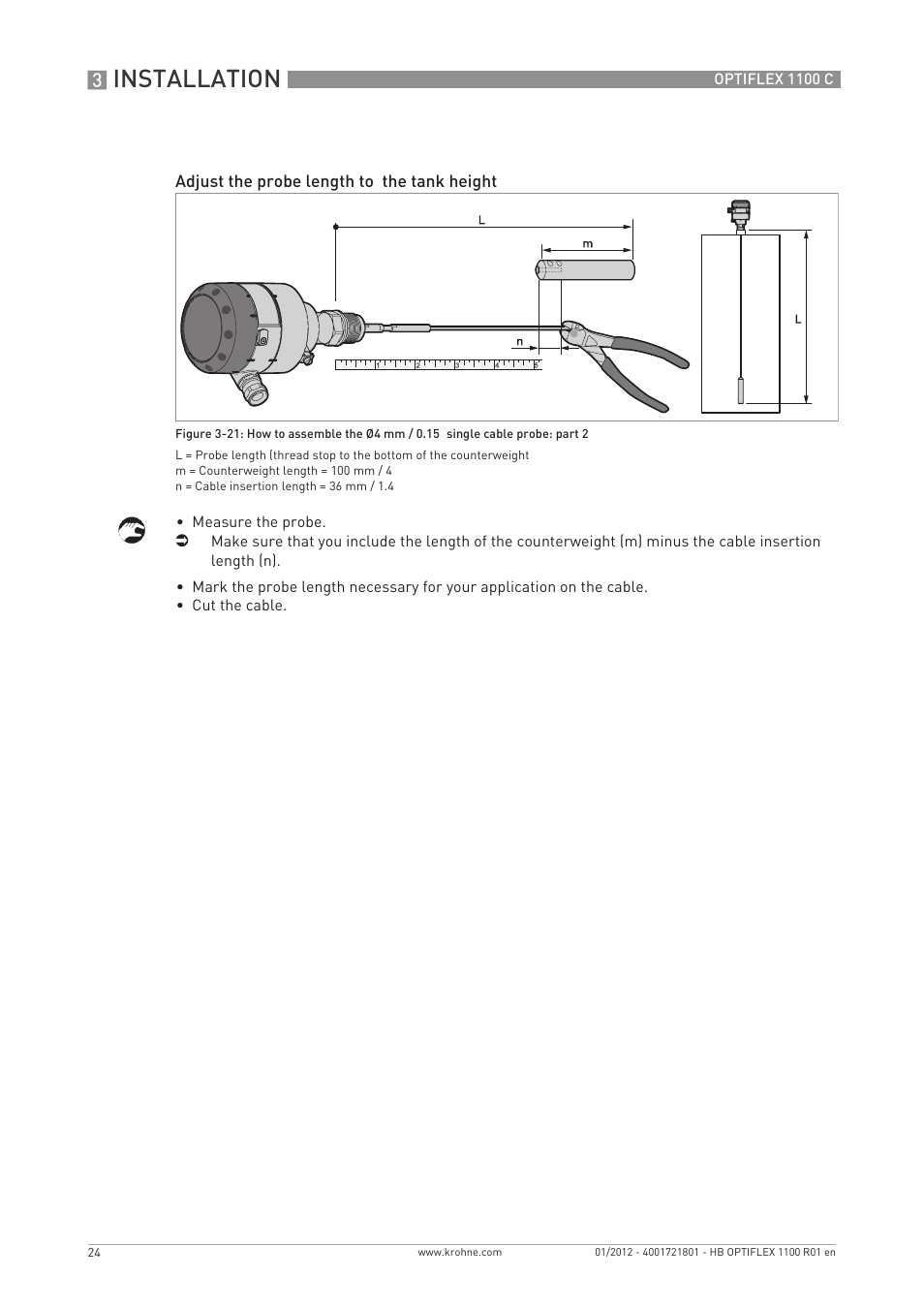 Installation | KROHNE OPTIFLEX 1100C EN User Manual | Page 24 / 72