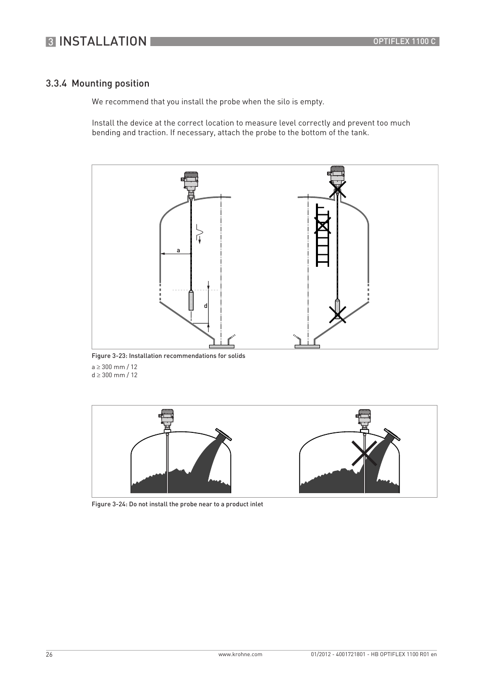 Installation, 4 mounting position | KROHNE OPTIFLEX 1100C EN User Manual | Page 26 / 72