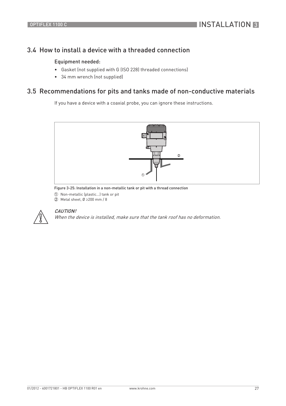 Installation | KROHNE OPTIFLEX 1100C EN User Manual | Page 27 / 72