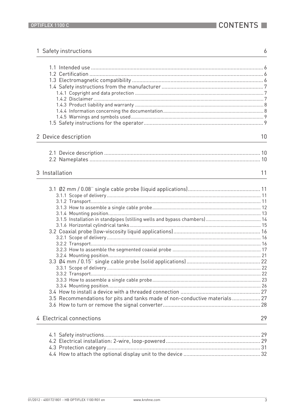 KROHNE OPTIFLEX 1100C EN User Manual | Page 3 / 72