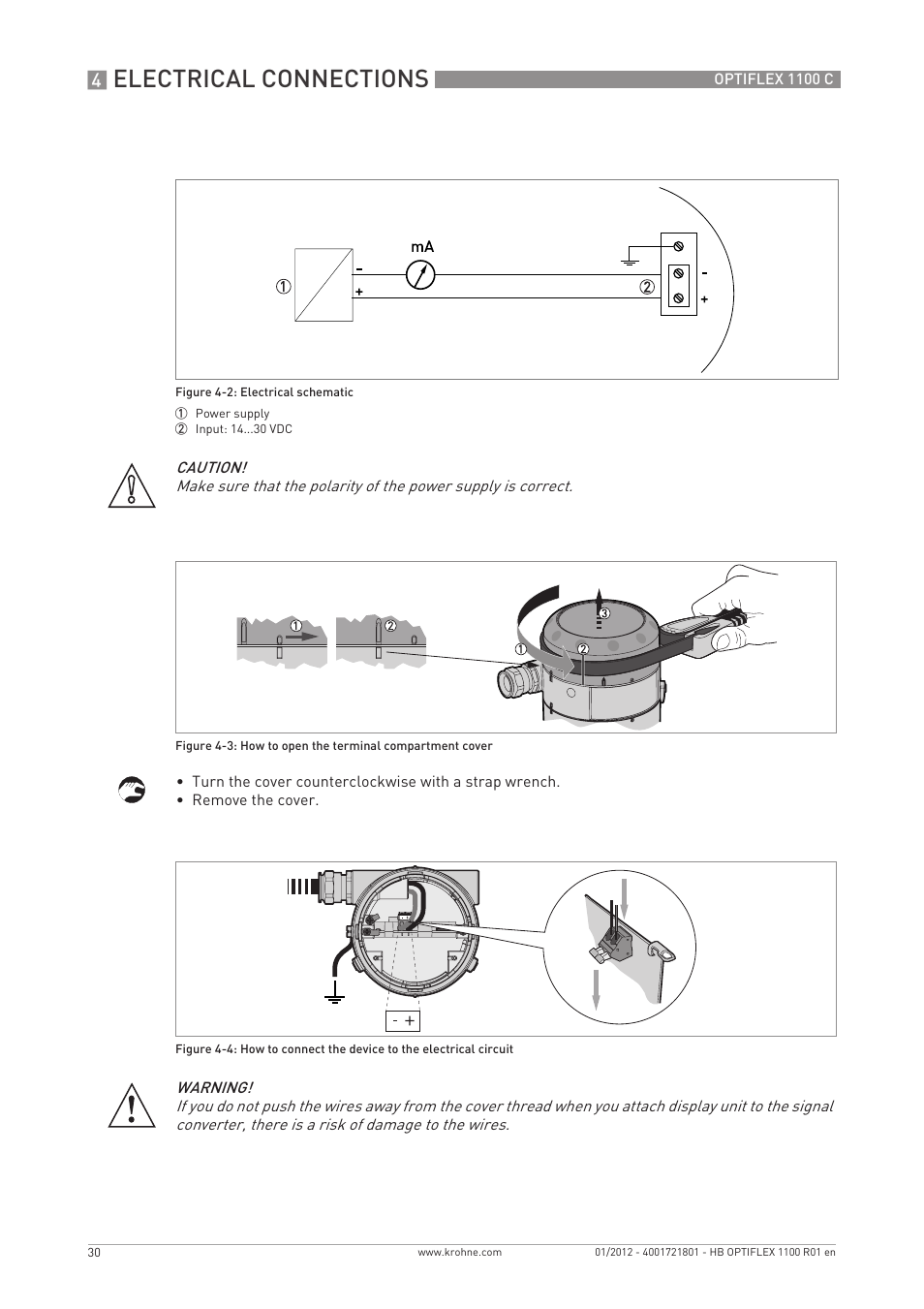 Electrical connections | KROHNE OPTIFLEX 1100C EN User Manual | Page 30 / 72