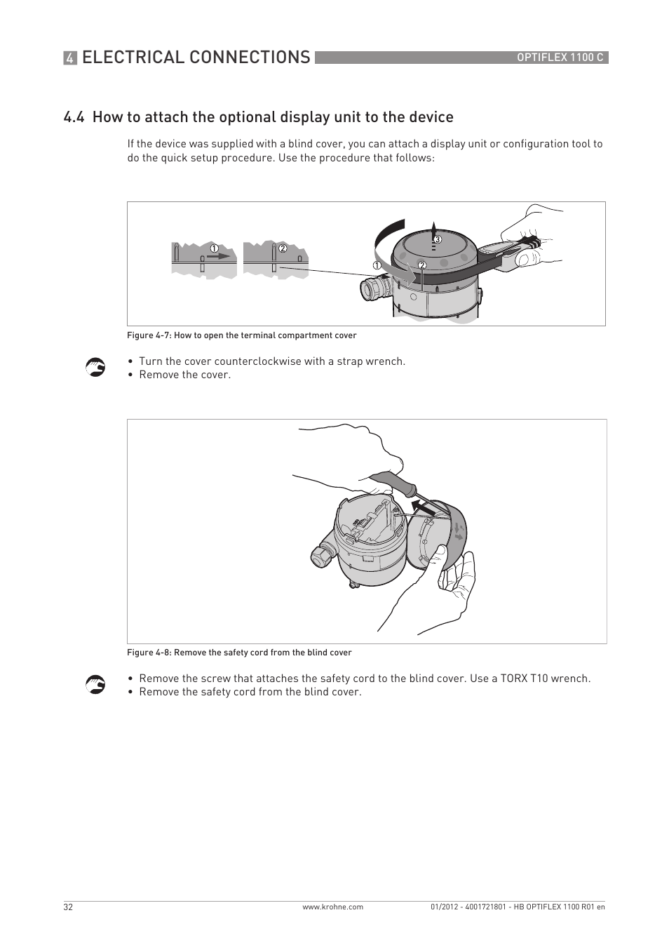 Electrical connections | KROHNE OPTIFLEX 1100C EN User Manual | Page 32 / 72