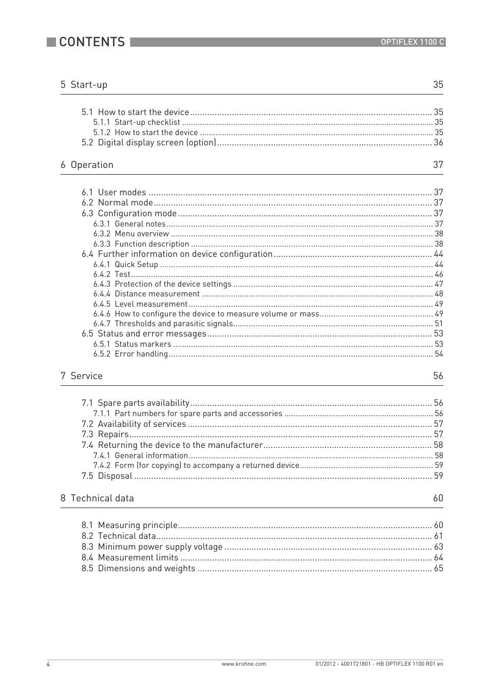 KROHNE OPTIFLEX 1100C EN User Manual | Page 4 / 72