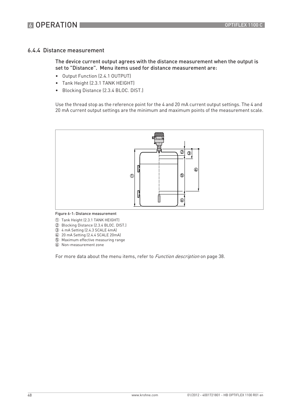 Operation, 4 distance measurement | KROHNE OPTIFLEX 1100C EN User Manual | Page 48 / 72