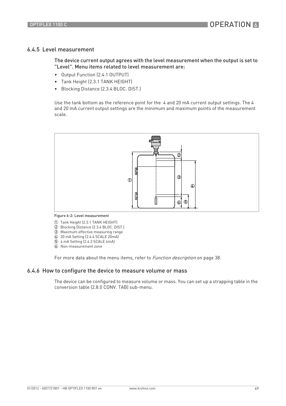 Operation, 5 level measurement | KROHNE OPTIFLEX 1100C EN User Manual | Page 49 / 72