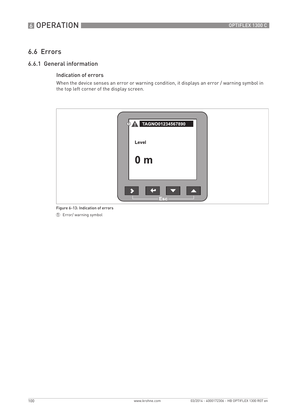 Operation, 6 errors | KROHNE OPTIFLEX 1300C EN User Manual | Page 100 / 192