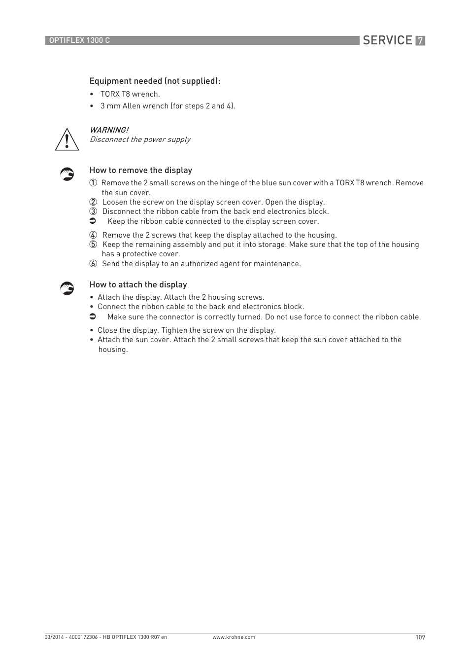 Service | KROHNE OPTIFLEX 1300C EN User Manual | Page 109 / 192