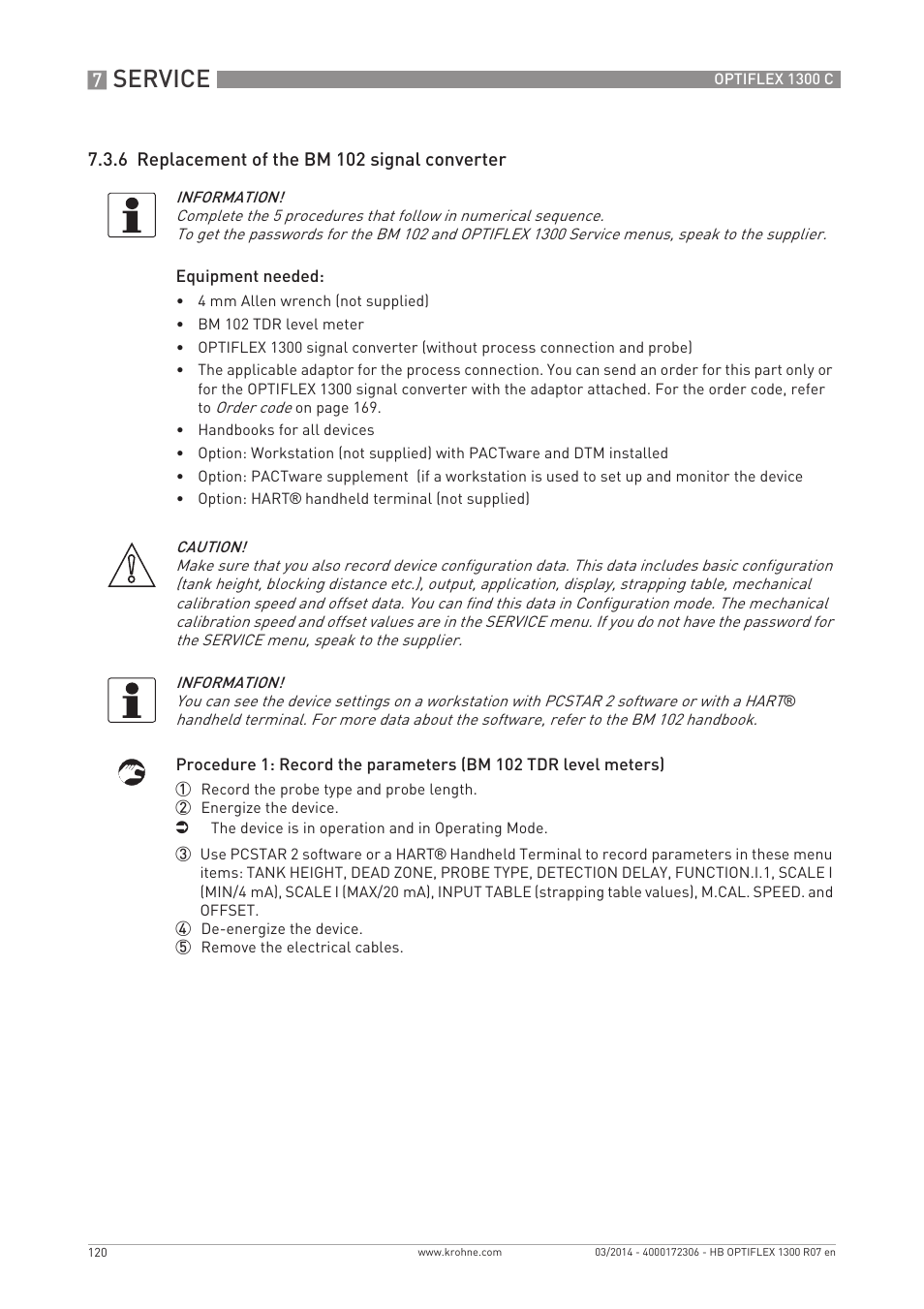 Service | KROHNE OPTIFLEX 1300C EN User Manual | Page 120 / 192
