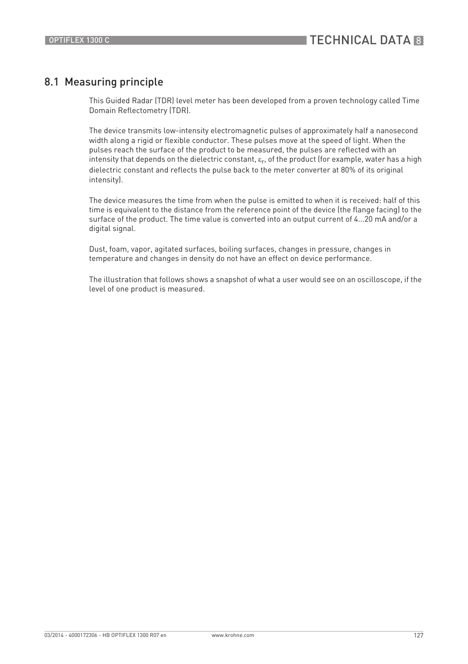 Technical data, 1 measuring principle | KROHNE OPTIFLEX 1300C EN User Manual | Page 127 / 192