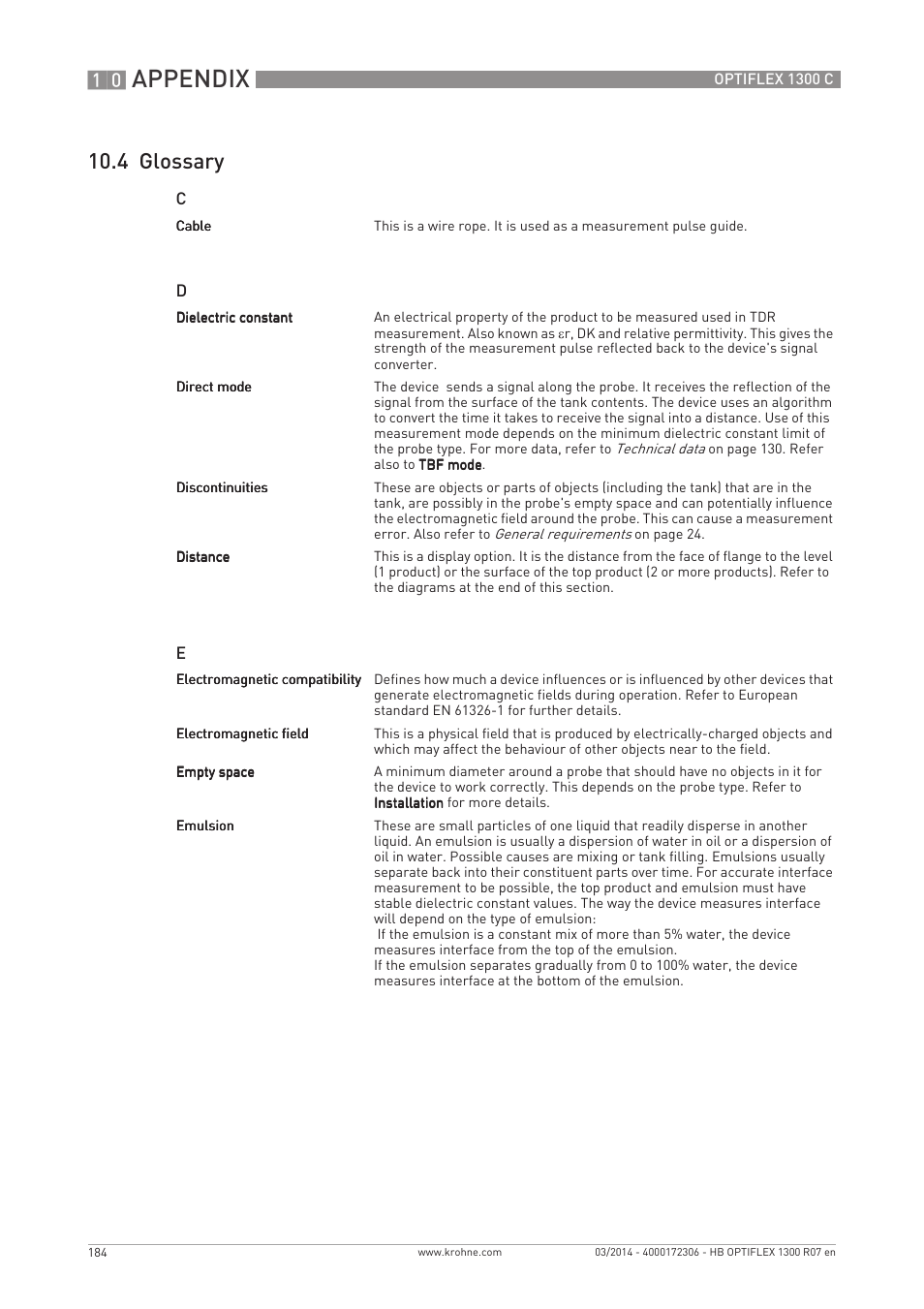 Appendix, 4 glossary | KROHNE OPTIFLEX 1300C EN User Manual | Page 184 / 192