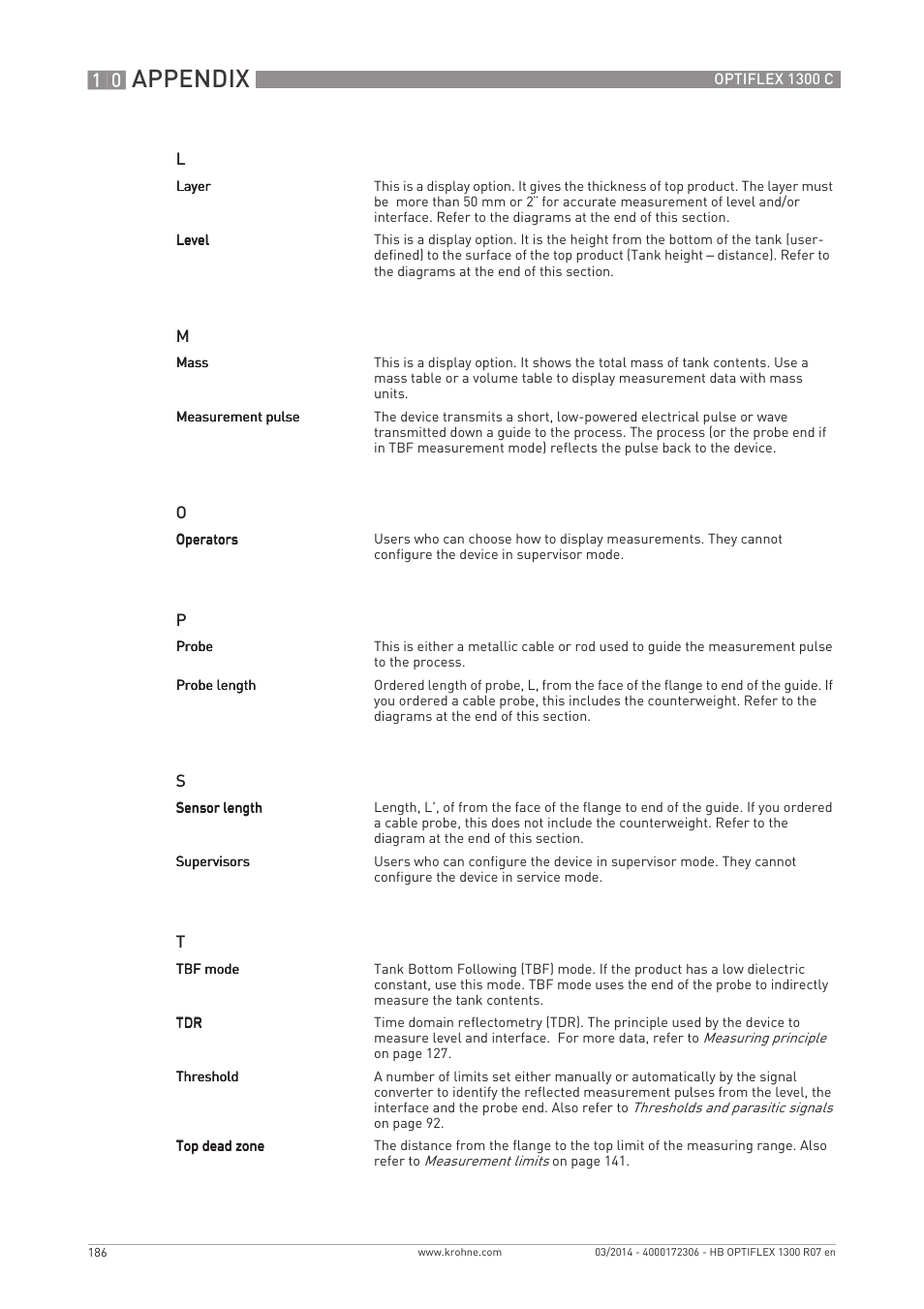 Appendix | KROHNE OPTIFLEX 1300C EN User Manual | Page 186 / 192