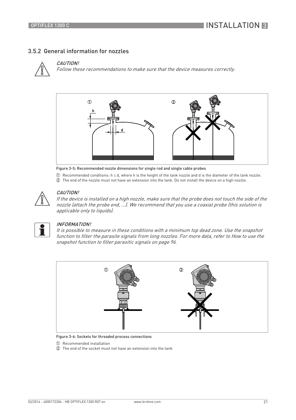 Installation, 2 general information for nozzles | KROHNE OPTIFLEX 1300C EN User Manual | Page 21 / 192