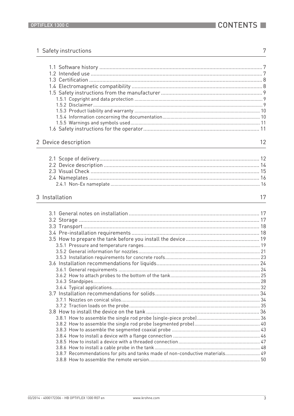 KROHNE OPTIFLEX 1300C EN User Manual | Page 3 / 192