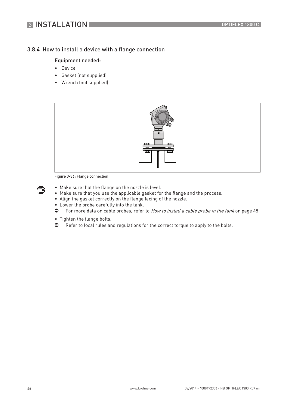 Installation | KROHNE OPTIFLEX 1300C EN User Manual | Page 46 / 192
