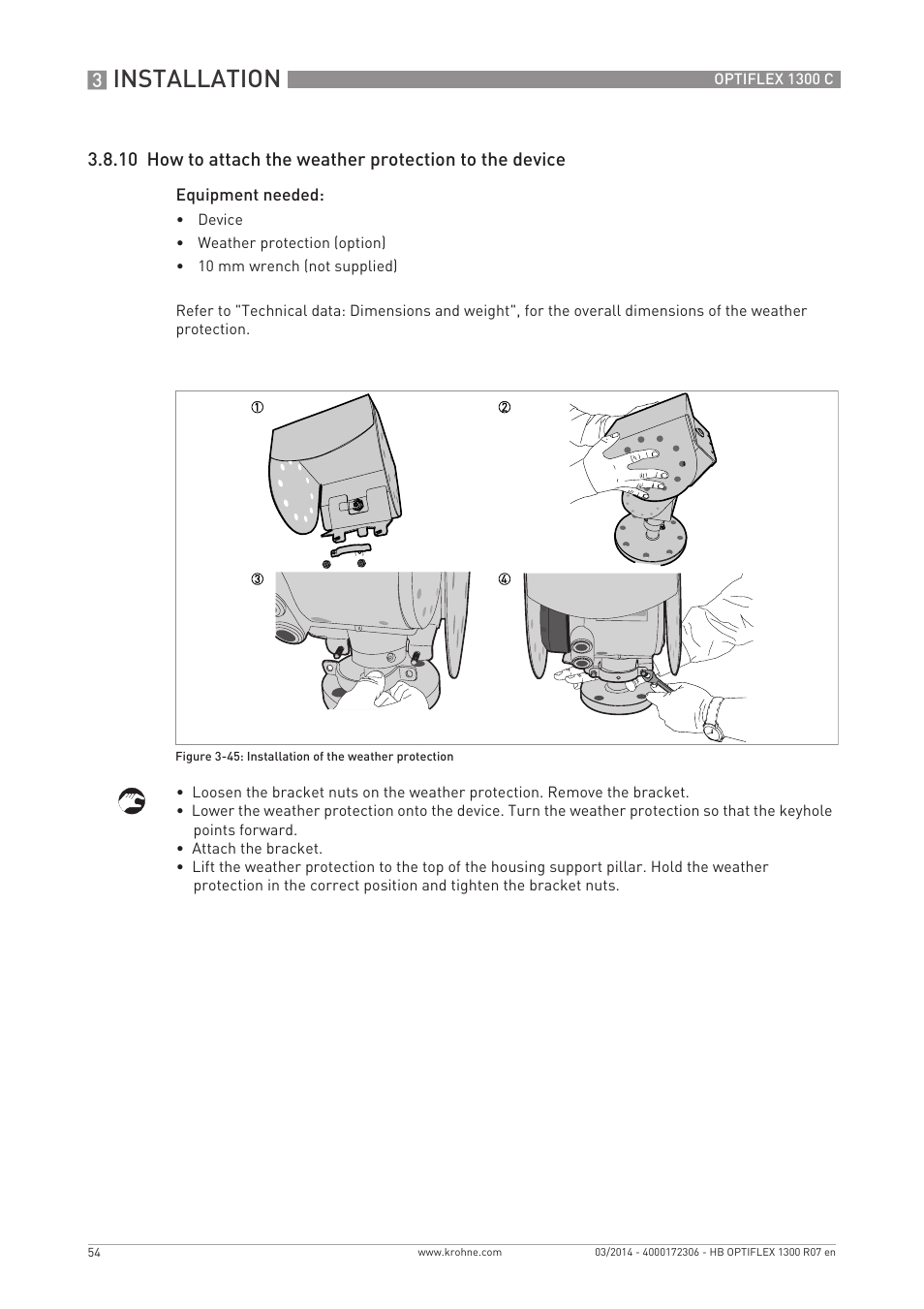 Installation | KROHNE OPTIFLEX 1300C EN User Manual | Page 54 / 192
