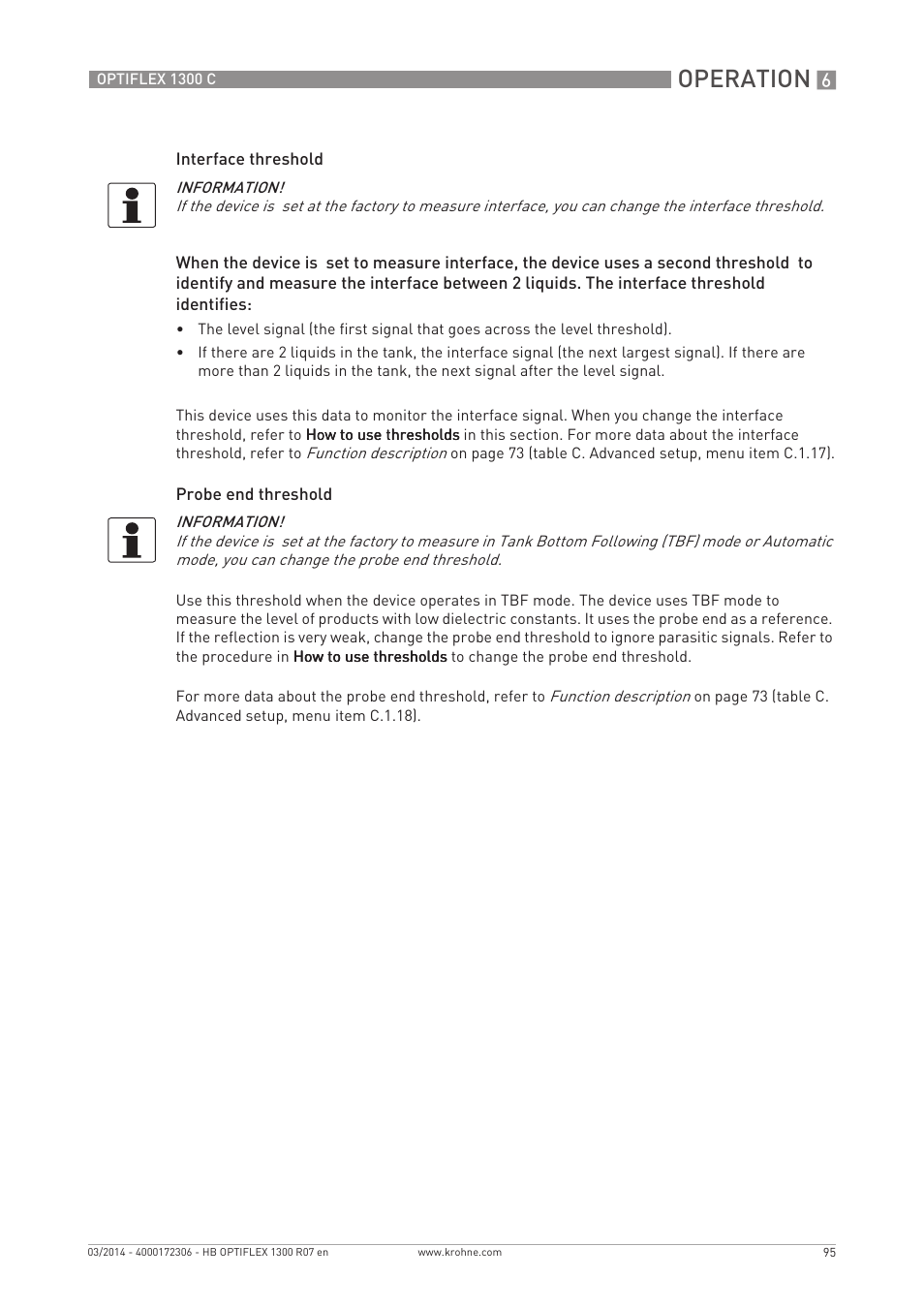 Operation | KROHNE OPTIFLEX 1300C EN User Manual | Page 95 / 192