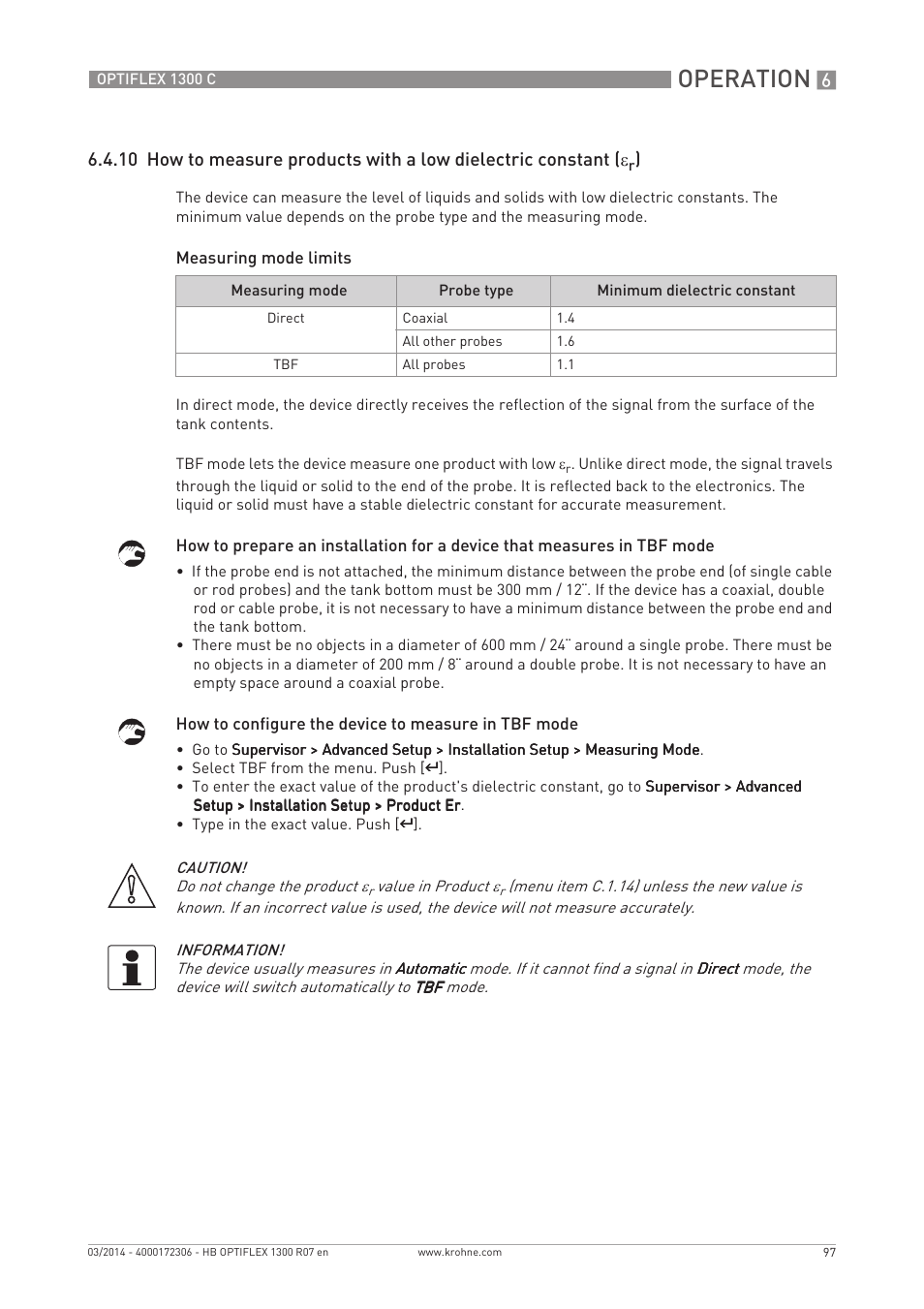 Operation | KROHNE OPTIFLEX 1300C EN User Manual | Page 97 / 192