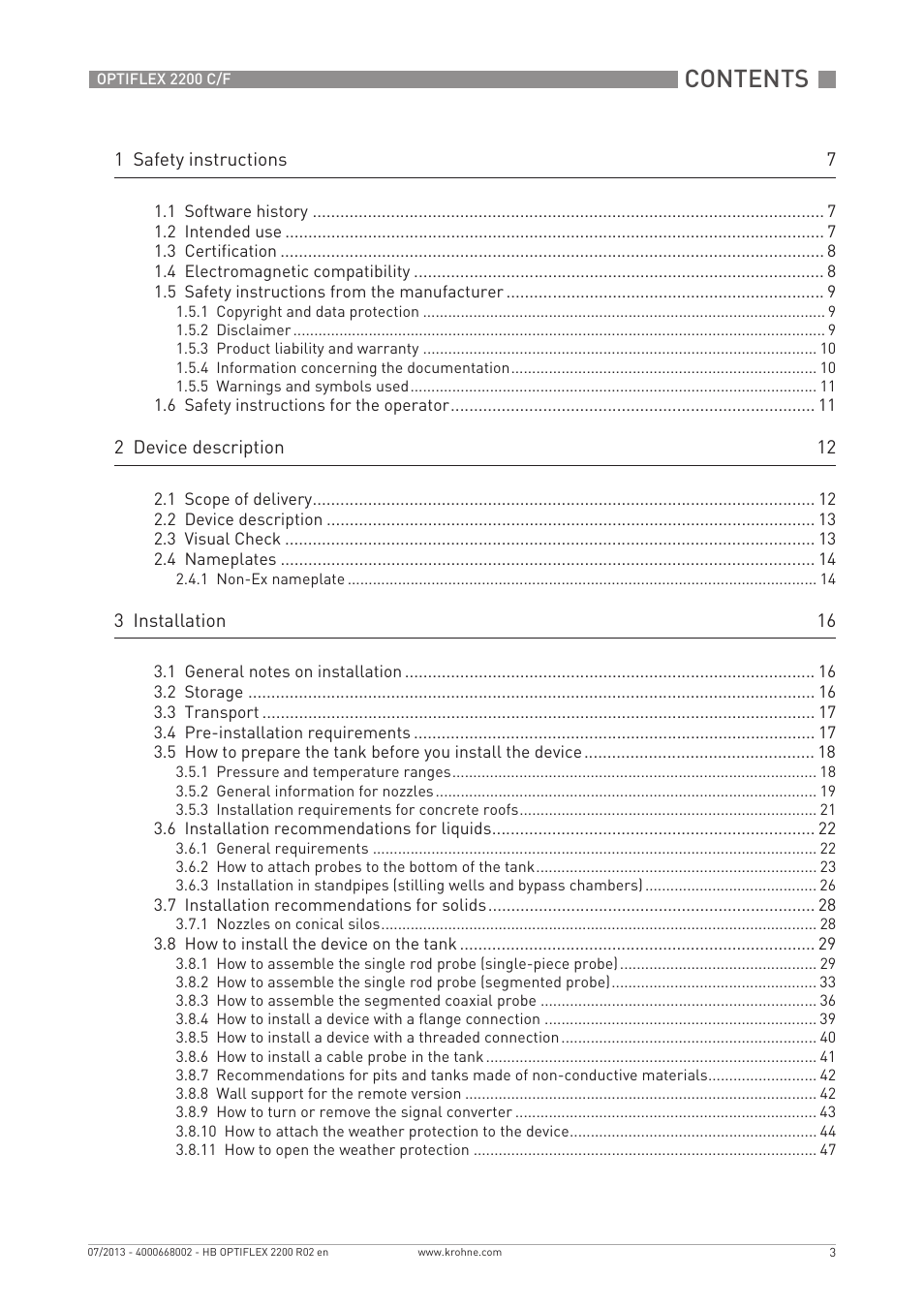 KROHNE OPTIFLEX 2200 C_F EN User Manual | Page 3 / 164