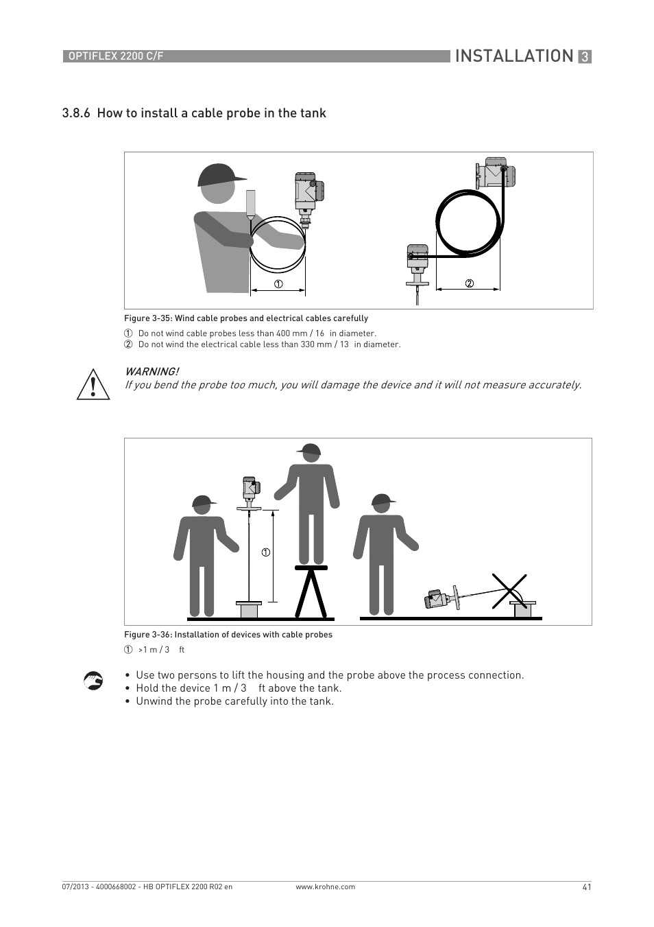 Installation, 6 how to install a cable probe in the tank | KROHNE OPTIFLEX 2200 C_F EN User Manual | Page 41 / 164