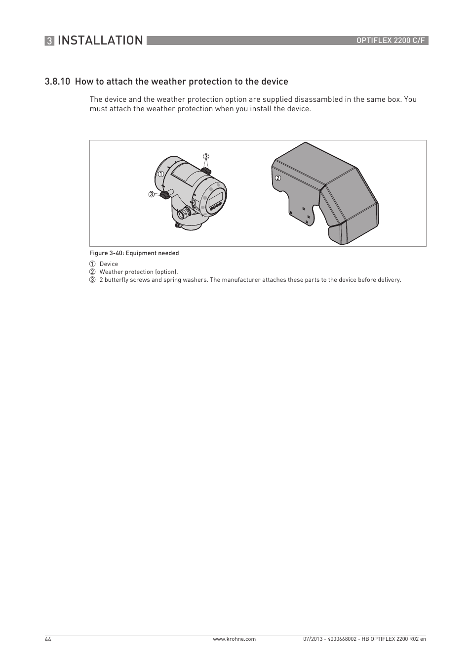 Installation | KROHNE OPTIFLEX 2200 C_F EN User Manual | Page 44 / 164