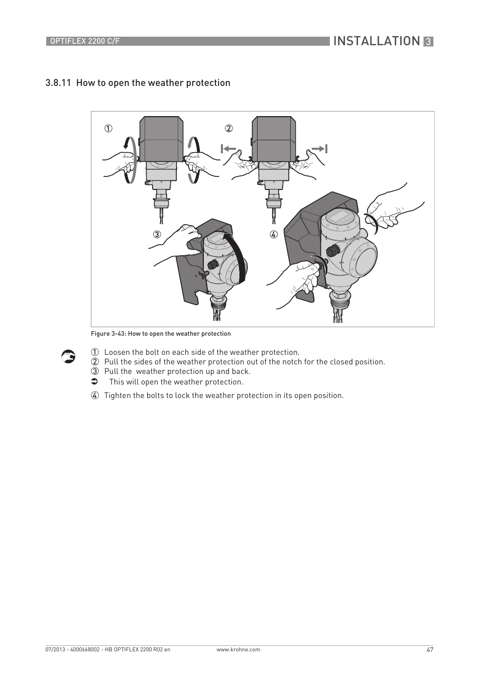 Installation | KROHNE OPTIFLEX 2200 C_F EN User Manual | Page 47 / 164