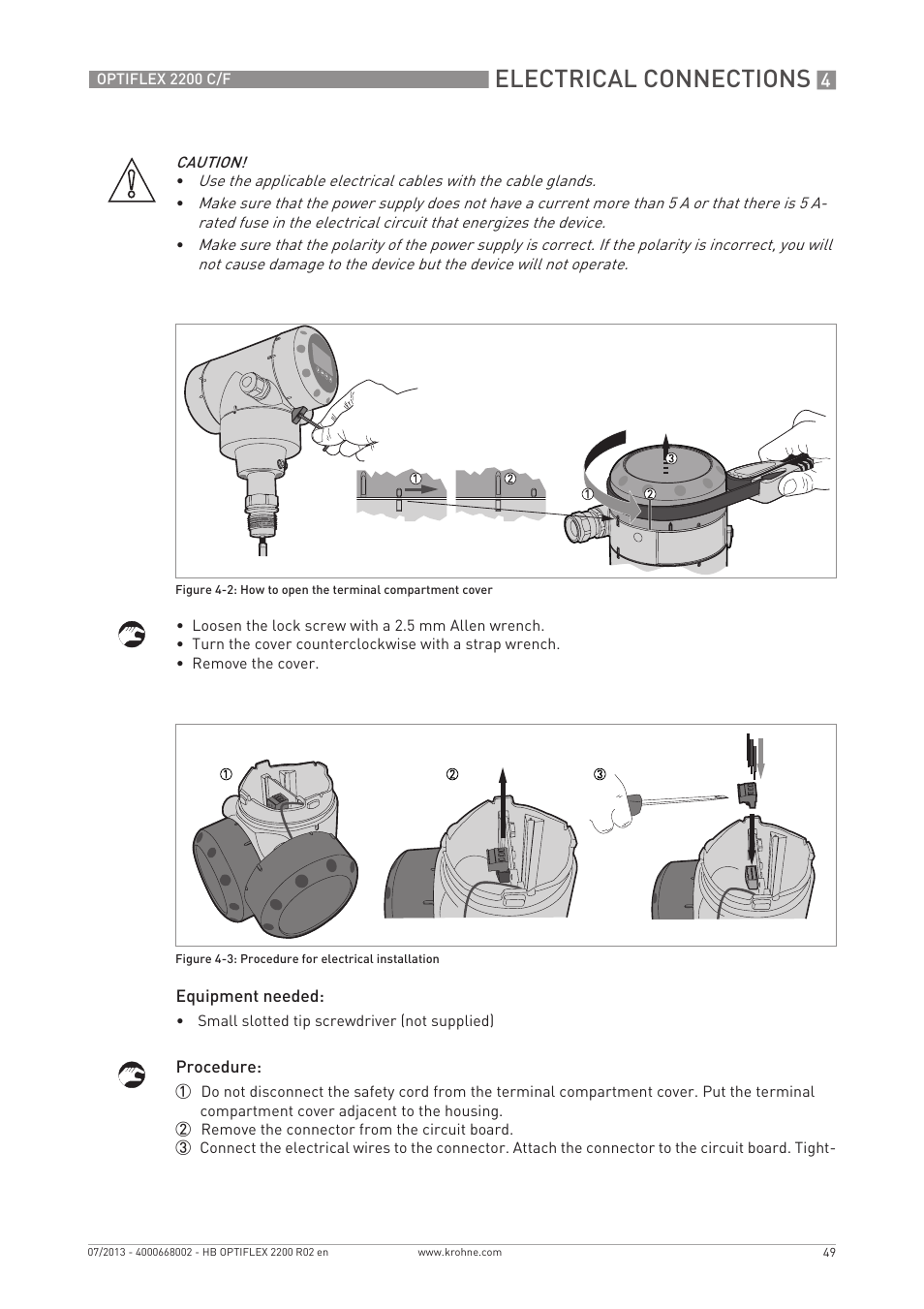 Electrical connections | KROHNE OPTIFLEX 2200 C_F EN User Manual | Page 49 / 164