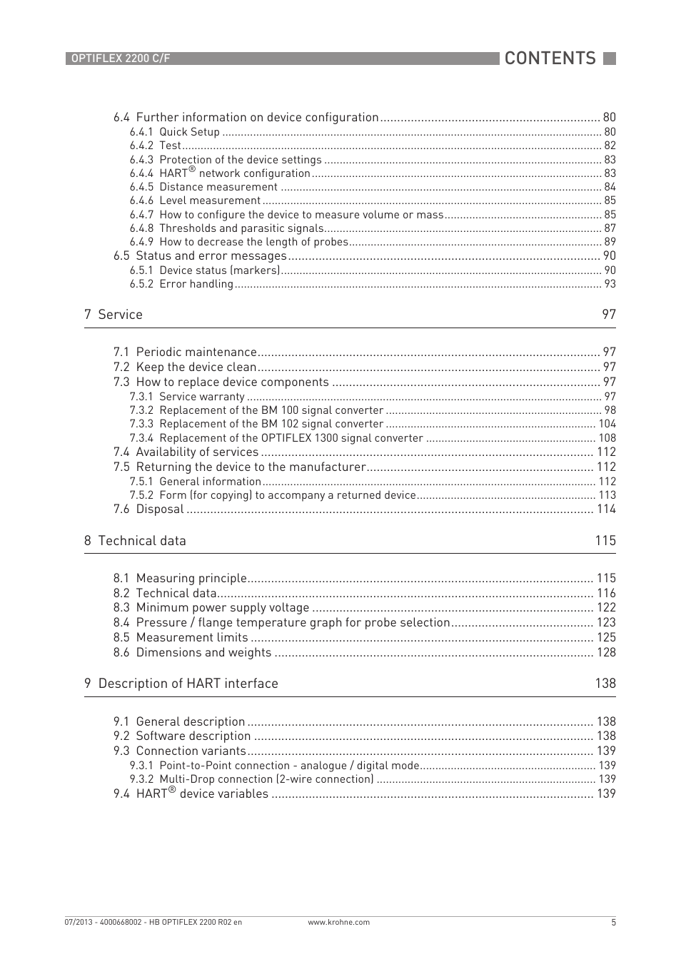 KROHNE OPTIFLEX 2200 C_F EN User Manual | Page 5 / 164