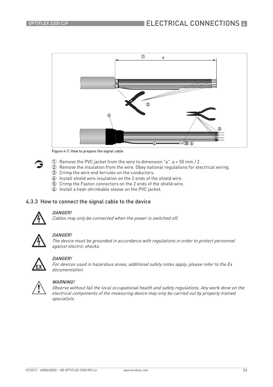 Electrical connections | KROHNE OPTIFLEX 2200 C_F EN User Manual | Page 53 / 164