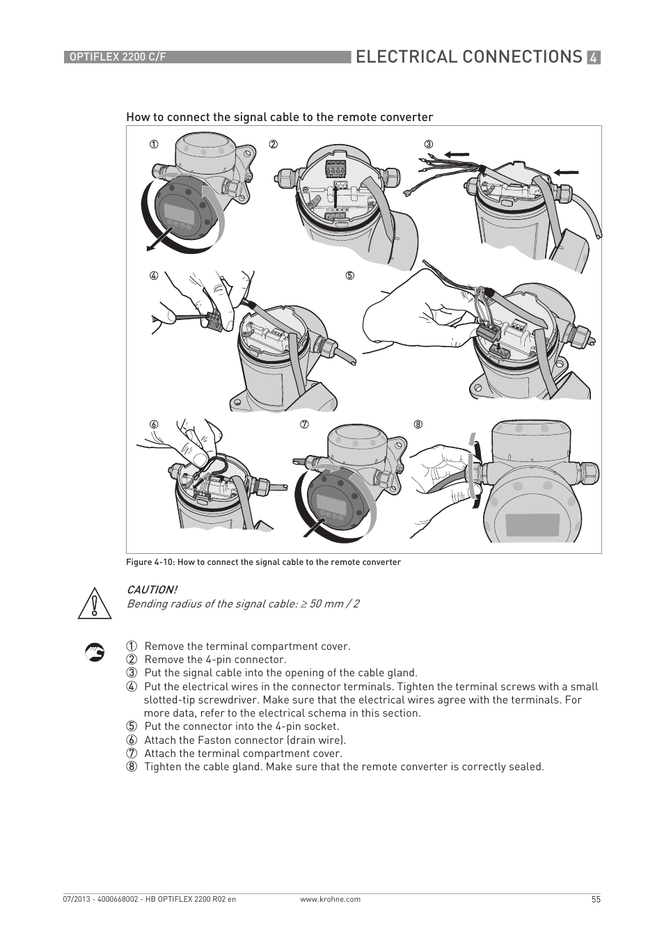 Electrical connections | KROHNE OPTIFLEX 2200 C_F EN User Manual | Page 55 / 164