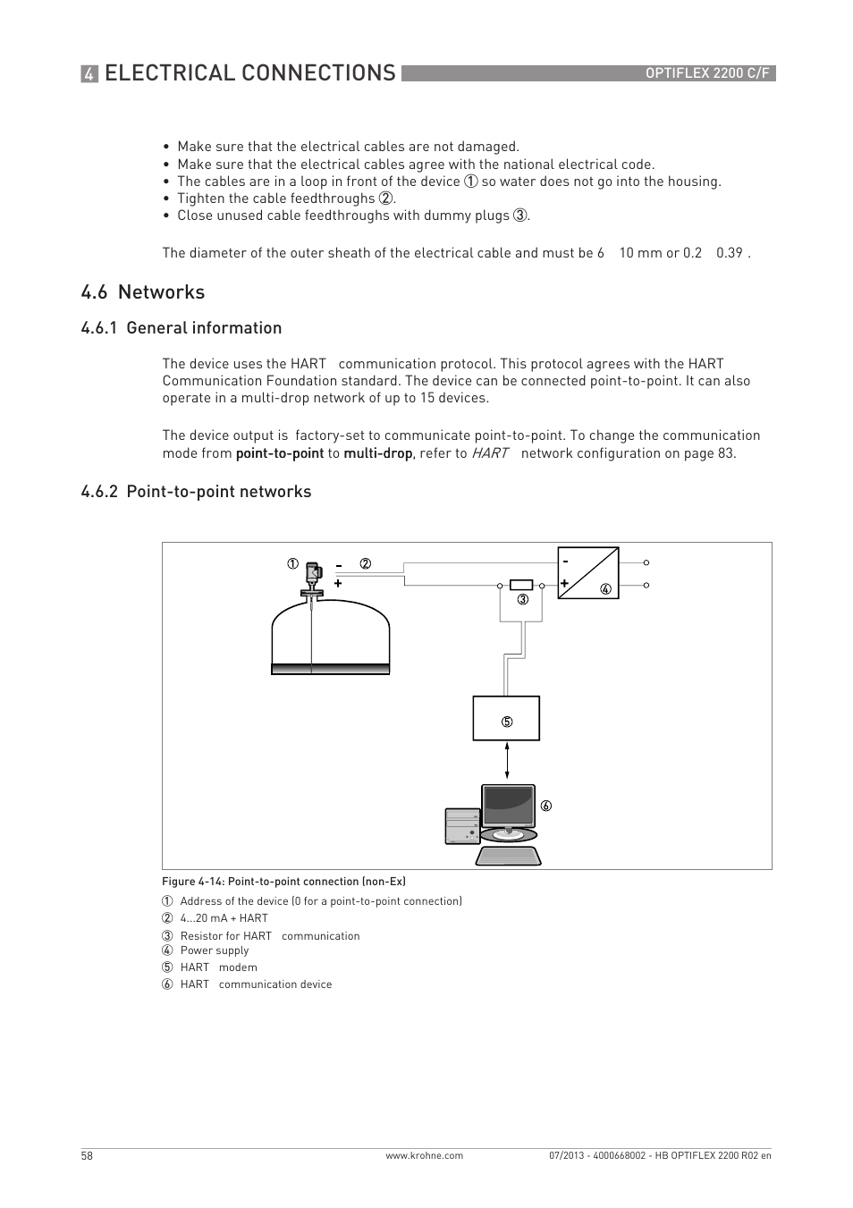 Electrical connections, 6 networks, 1 general information | 2 point-to-point networks | KROHNE OPTIFLEX 2200 C_F EN User Manual | Page 58 / 164