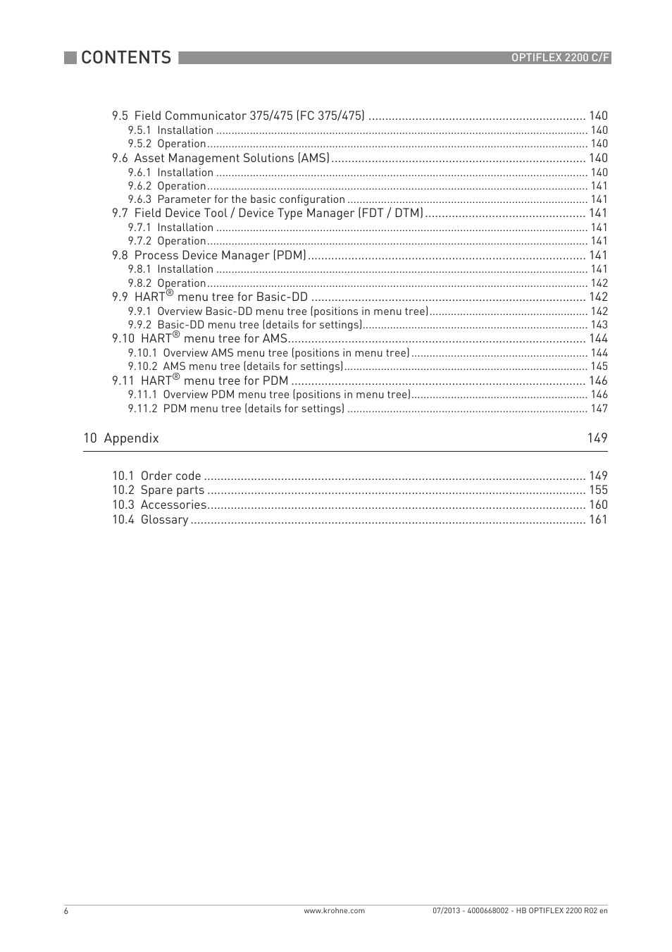 KROHNE OPTIFLEX 2200 C_F EN User Manual | Page 6 / 164