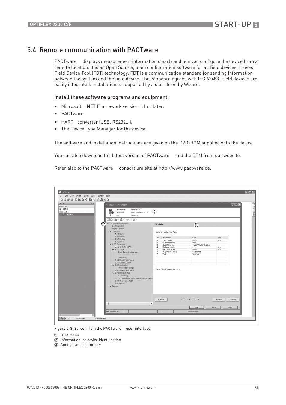 Start-up, 4 remote communication with pactware | KROHNE OPTIFLEX 2200 C_F EN User Manual | Page 65 / 164