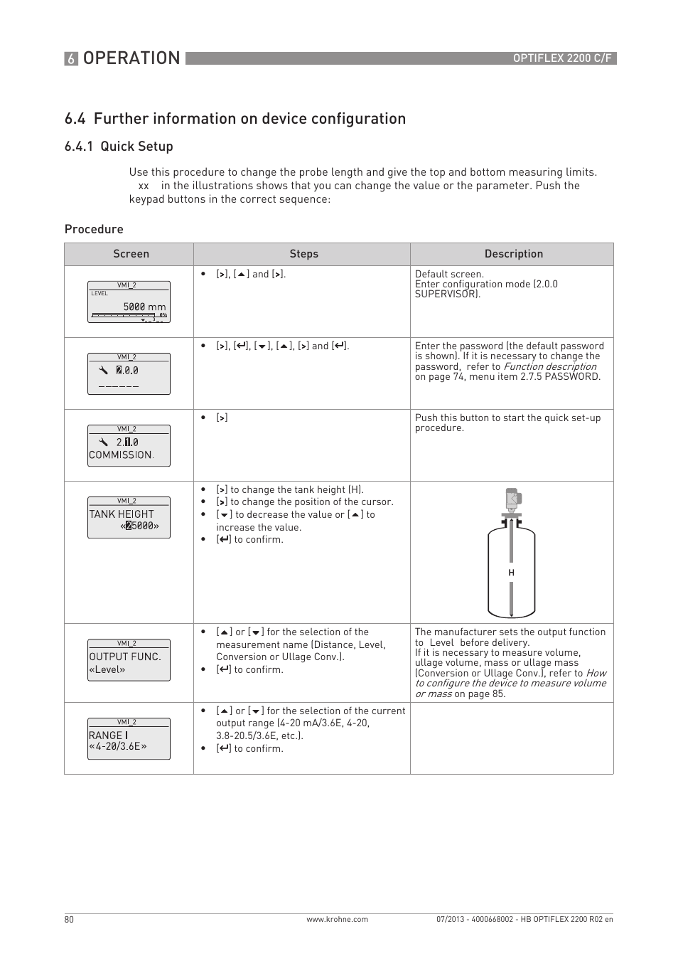 Operation, 4 further information on device configuration, 1 quick setup | KROHNE OPTIFLEX 2200 C_F EN User Manual | Page 80 / 164