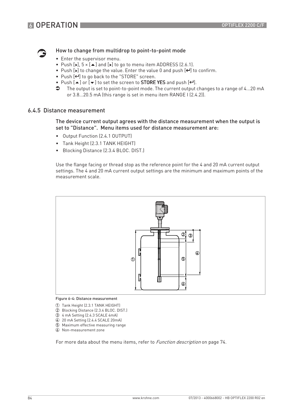 Operation, 5 distance measurement | KROHNE OPTIFLEX 2200 C_F EN User Manual | Page 84 / 164