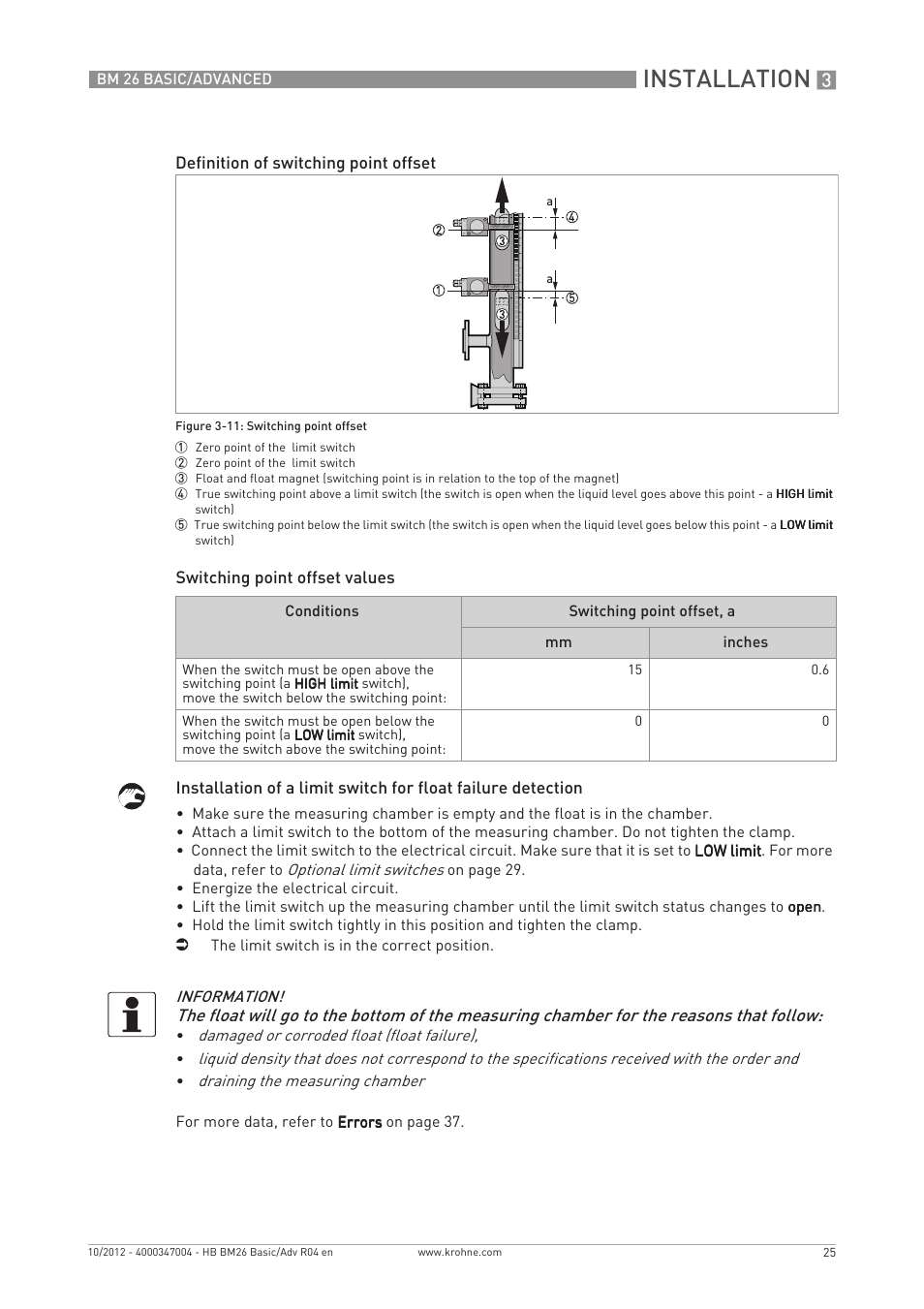 Installation | KROHNE BM 26 BASIC_ADVANCED EN User Manual | Page 25 / 96