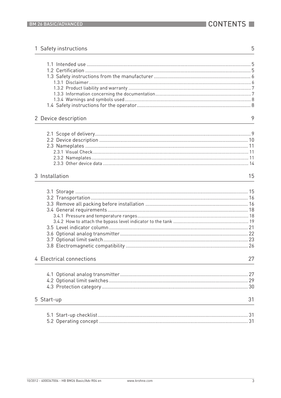KROHNE BM 26 BASIC_ADVANCED EN User Manual | Page 3 / 96