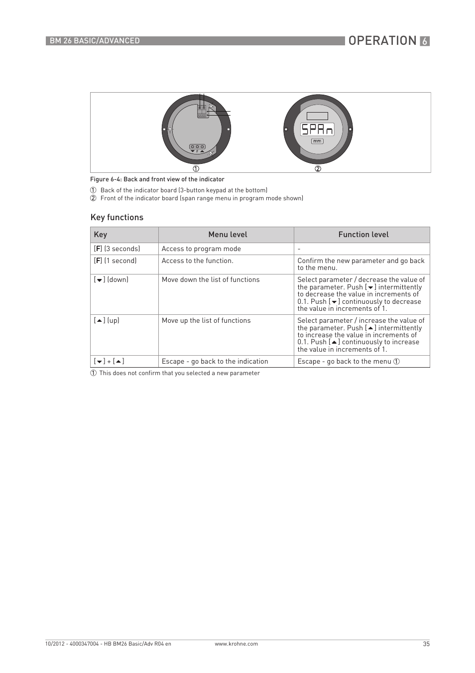 Operation | KROHNE BM 26 BASIC_ADVANCED EN User Manual | Page 35 / 96