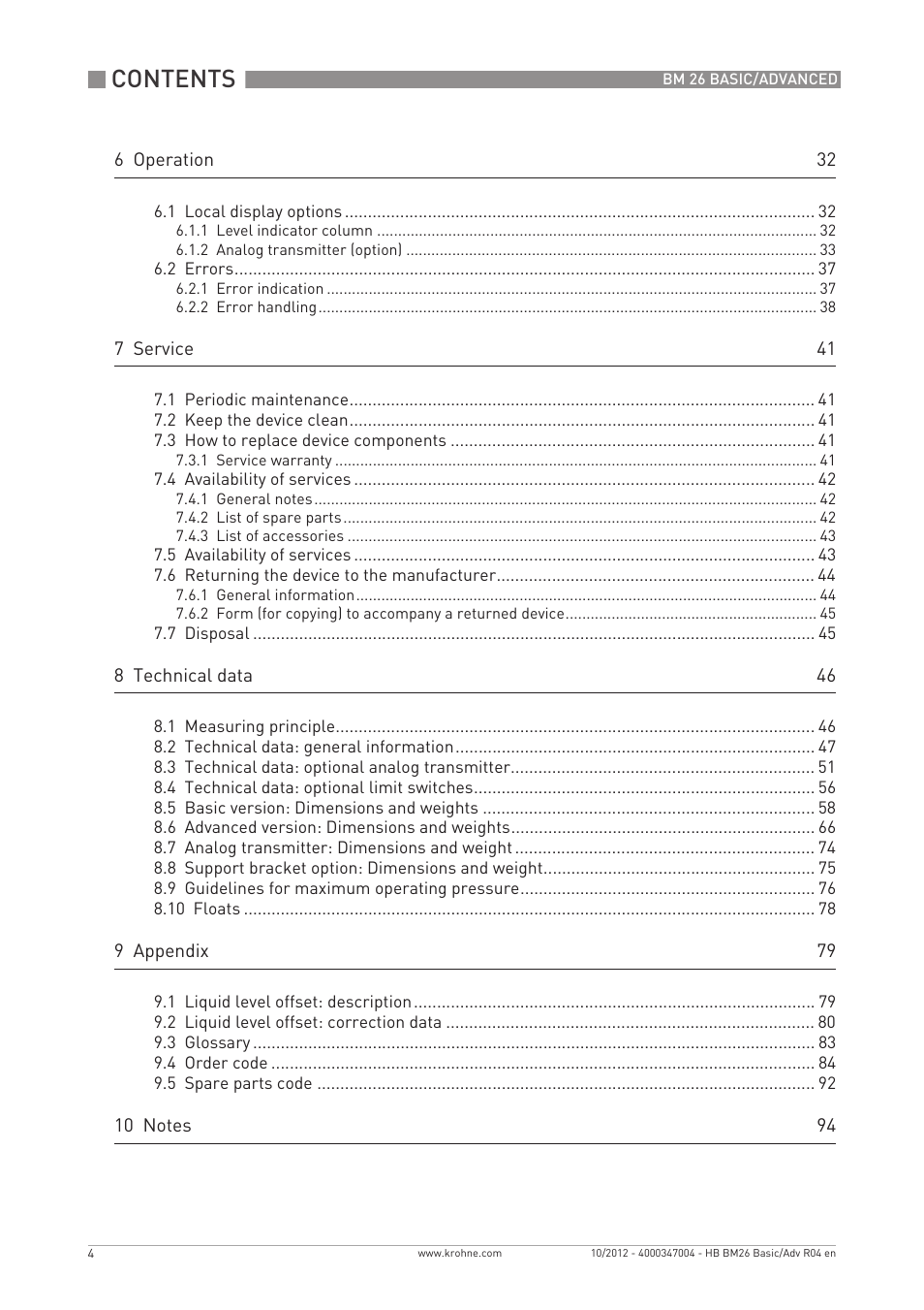 KROHNE BM 26 BASIC_ADVANCED EN User Manual | Page 4 / 96