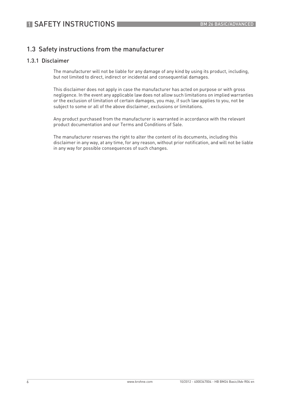 Safety instructions, 3 safety instructions from the manufacturer | KROHNE BM 26 BASIC_ADVANCED EN User Manual | Page 6 / 96