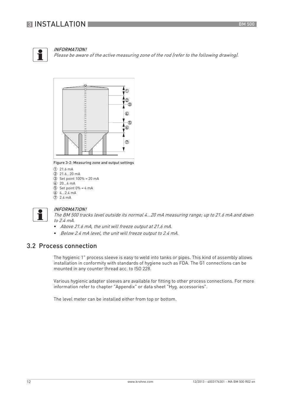 Installation, 2 process connection | KROHNE BM 500  EN User Manual | Page 12 / 28