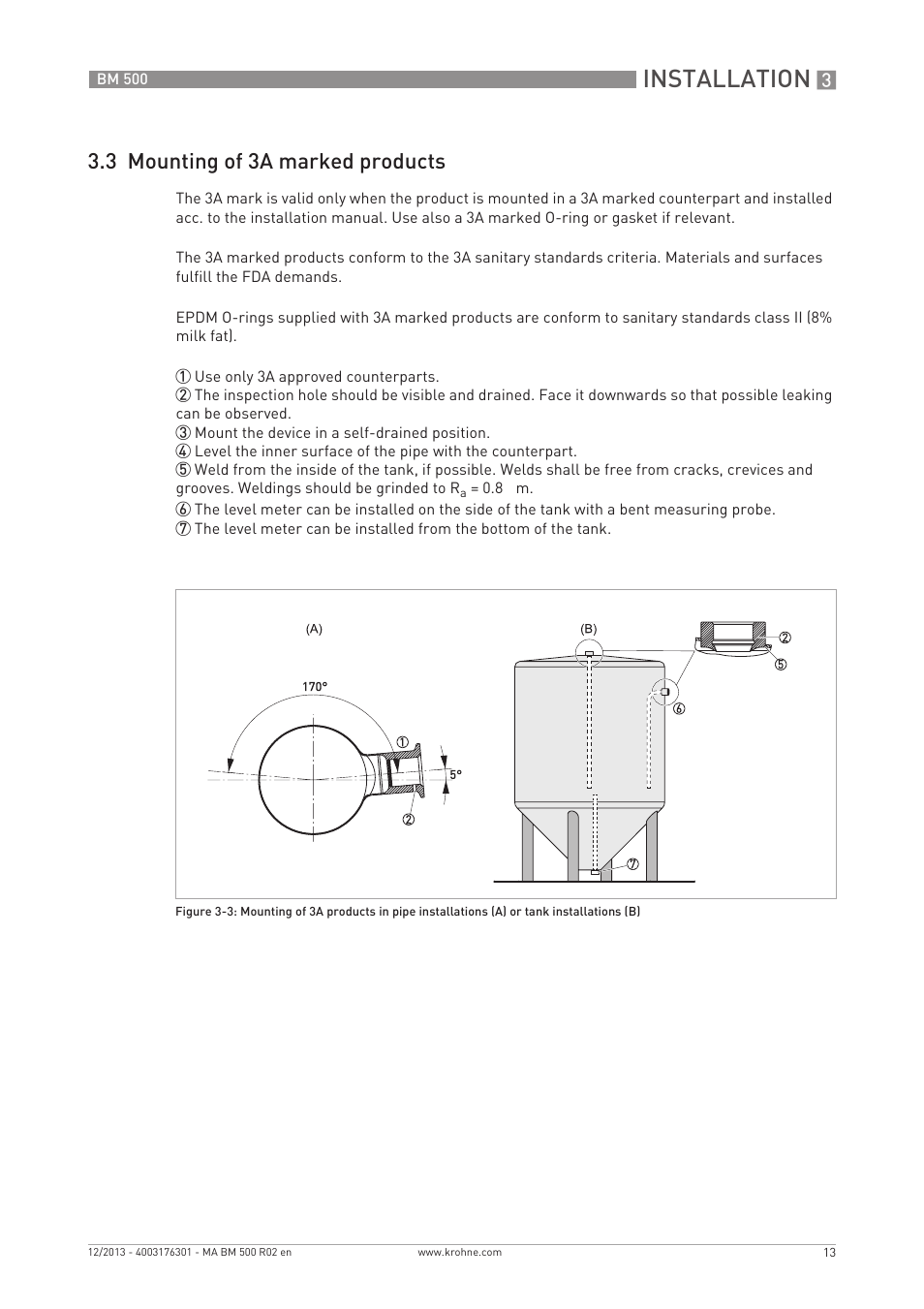 Installation, 3 mounting of 3a marked products | KROHNE BM 500  EN User Manual | Page 13 / 28