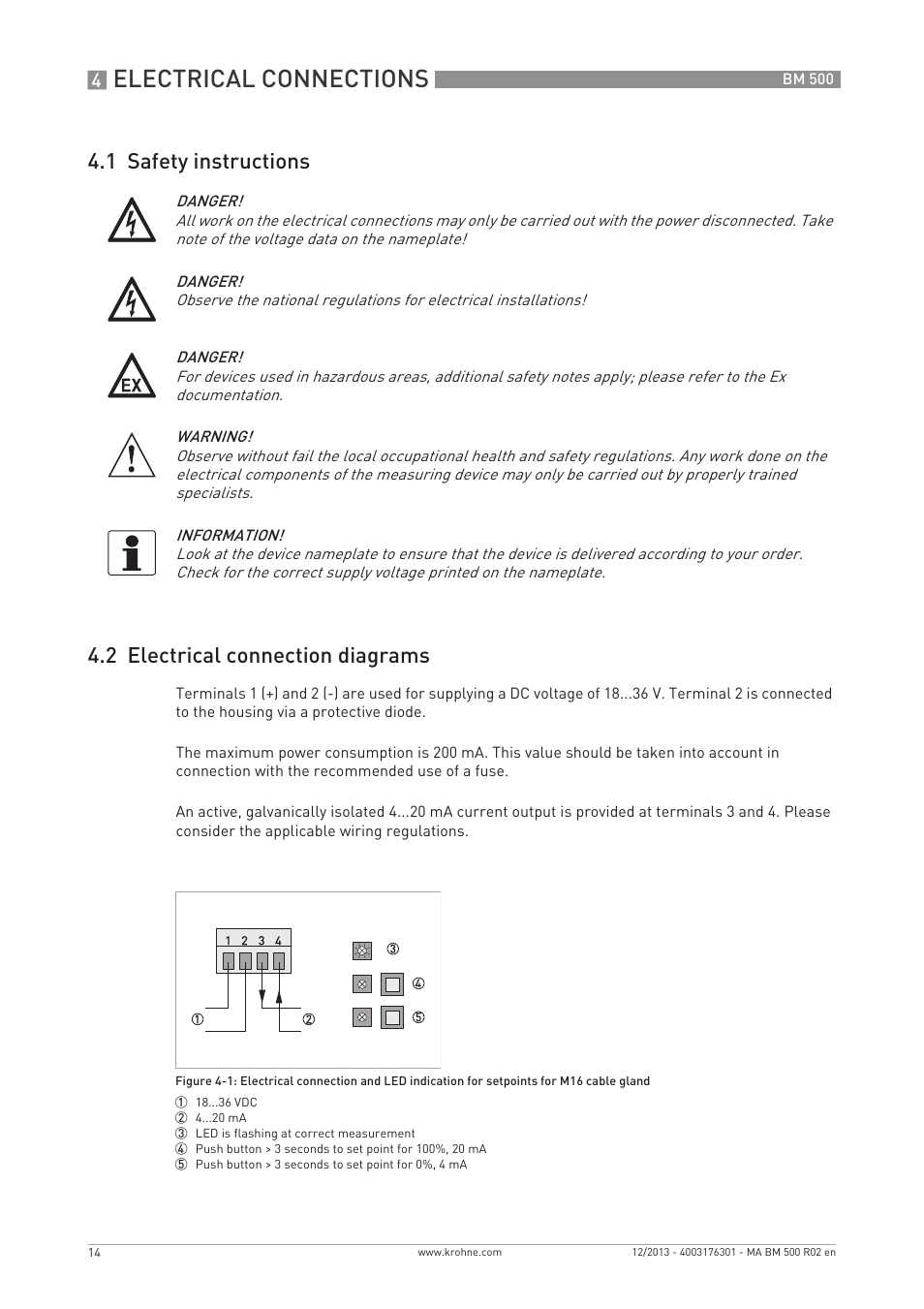 Electrical connections | KROHNE BM 500  EN User Manual | Page 14 / 28