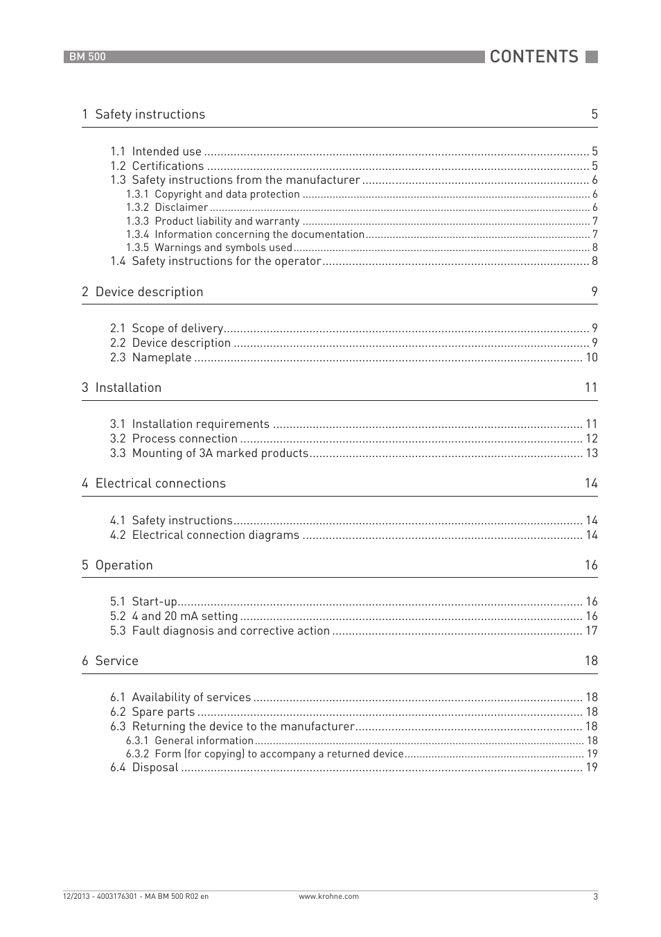 KROHNE BM 500  EN User Manual | Page 3 / 28