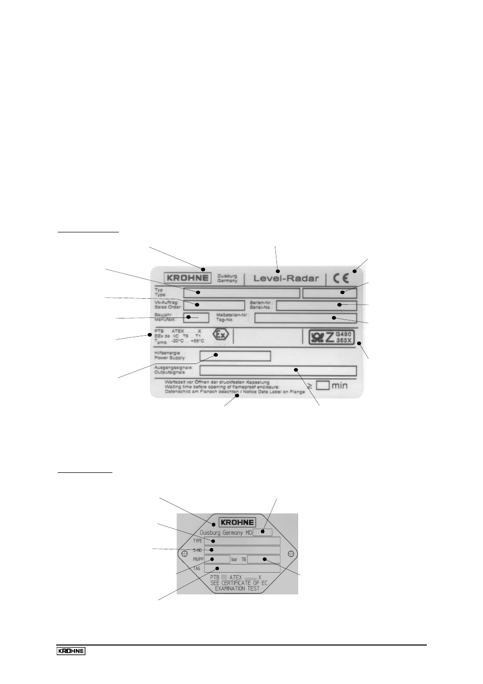 Informationen on nameplates (example) | KROHNE BM 70 A_P EN User Manual | Page 75 / 83