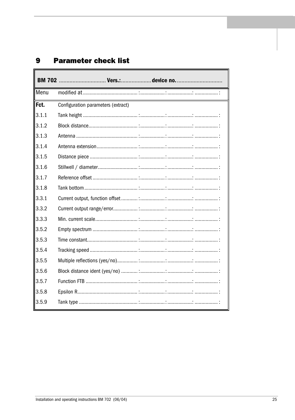 9parameter check list | KROHNE BM 702 EN User Manual | Page 25 / 28